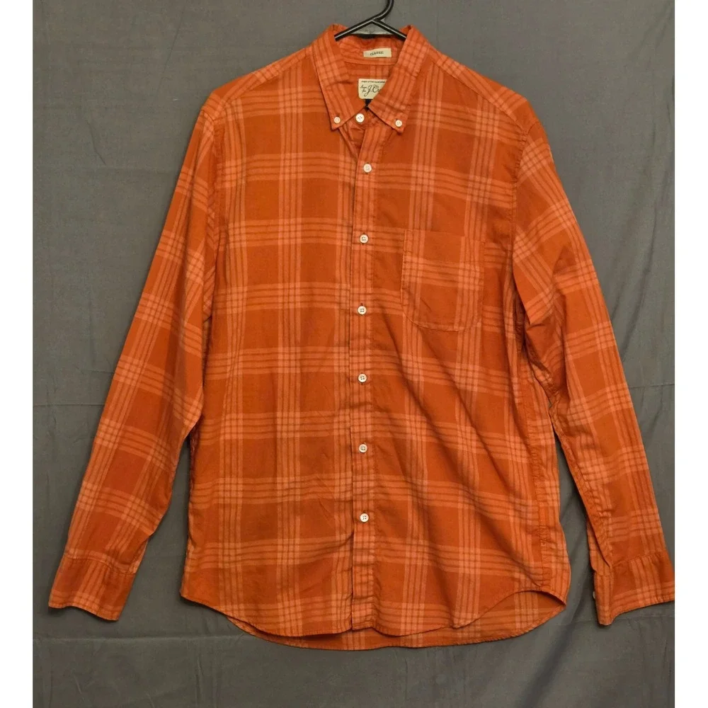 J.Crew Classic Overdyed Plaid Button-Down Shirt Mens‎ Size Medium Orange